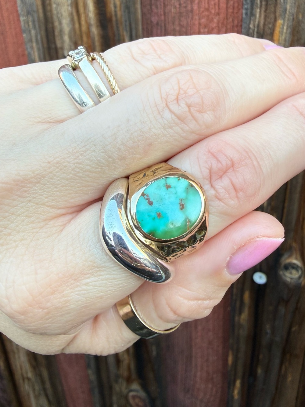 14k Gold Turquoise Signet Ring - Picture 9 of 10
